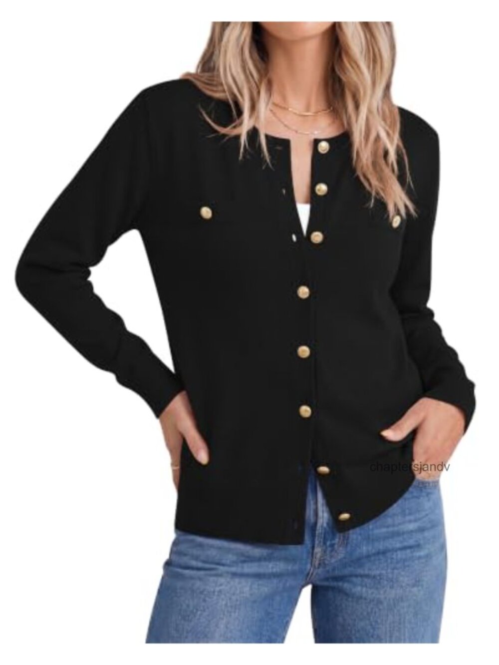 Viscose Blend Crew Neck Button Down Cardigan Sweater